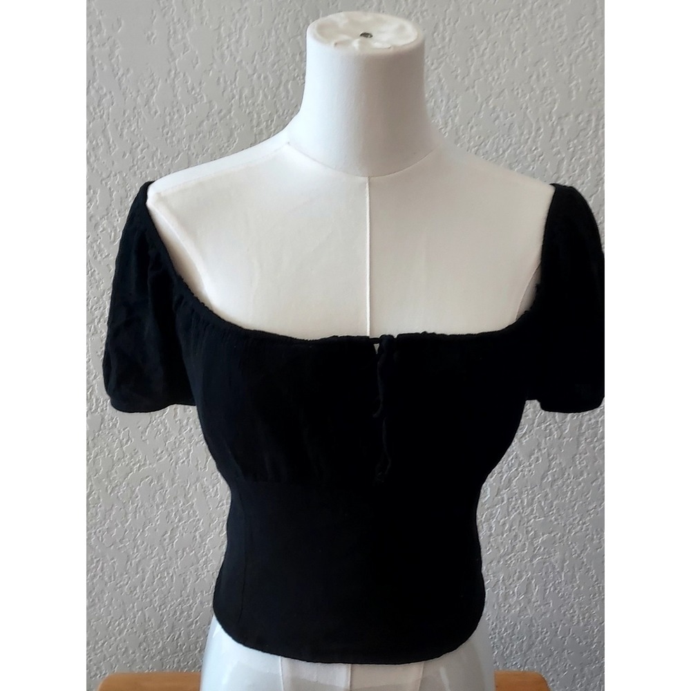 Hollister Womens Black Smocked Crop Top Size S Whimsigoth festival boho